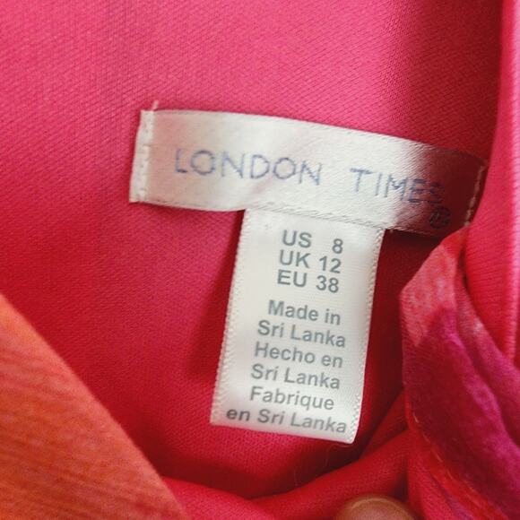 NEW London Times Fuchsia Pink Orange Floral Tiered Sleeveless Maxi Dress - Picture 6 of 9